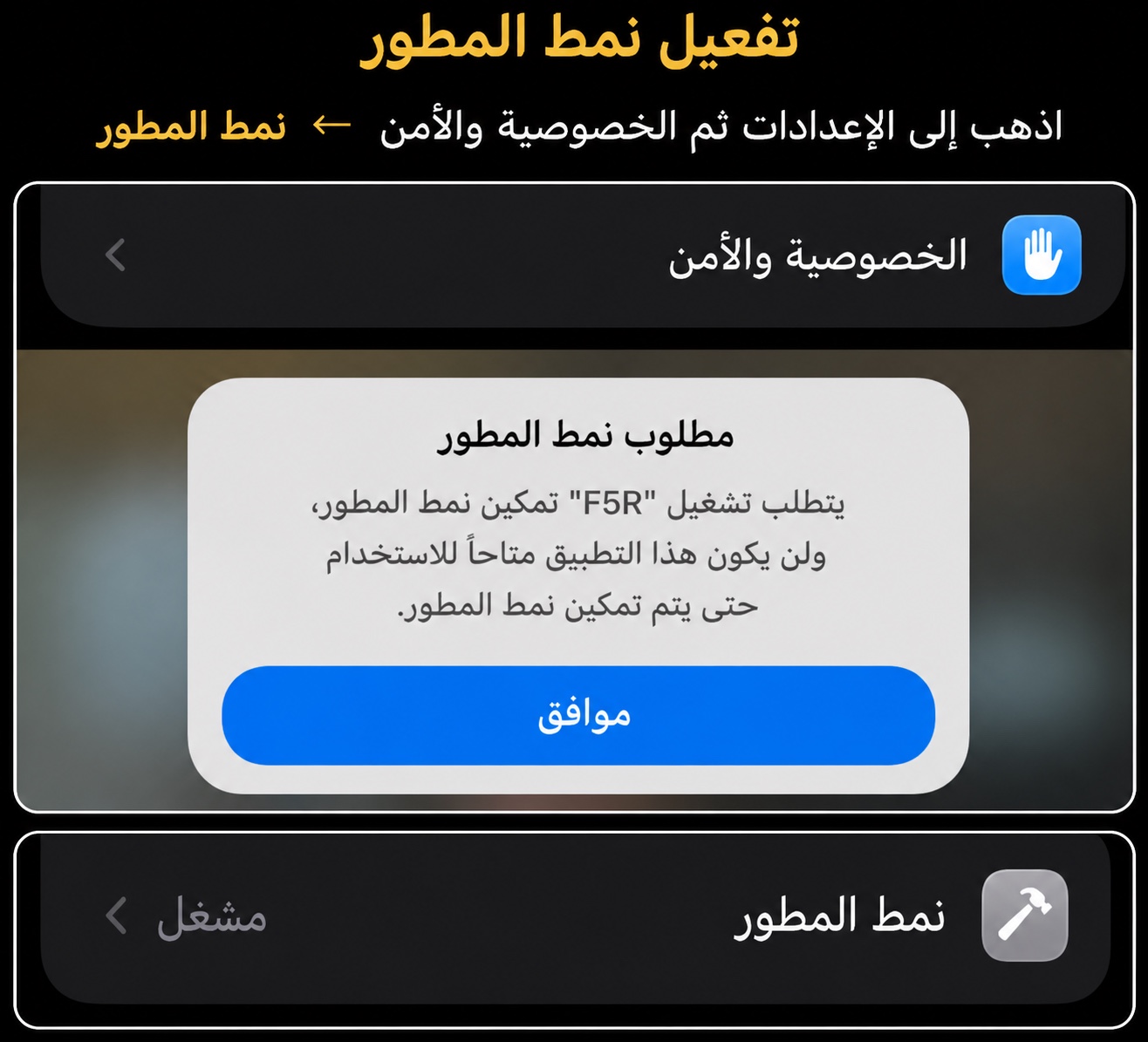 تفعيل نمط المطور